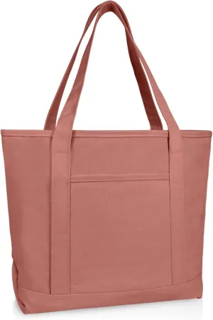 DALIX 20" Solid Color Cotton Canvas Shopping Tote Bag in Dusty Rose