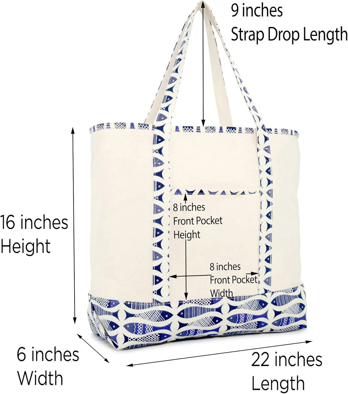 DALIX Personalized Shopping Tote Bag Monogram Initial Zippered Letter A-Z Fish