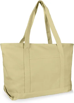 DALIX Womens 23" Deluxe 24 oz. Cotton Canvas Tote Bag Zippered in Beige