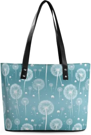 Dandelion Floral Leather Handbags for Women Shoulder Tote Crossbody Travel Purses with Zippered