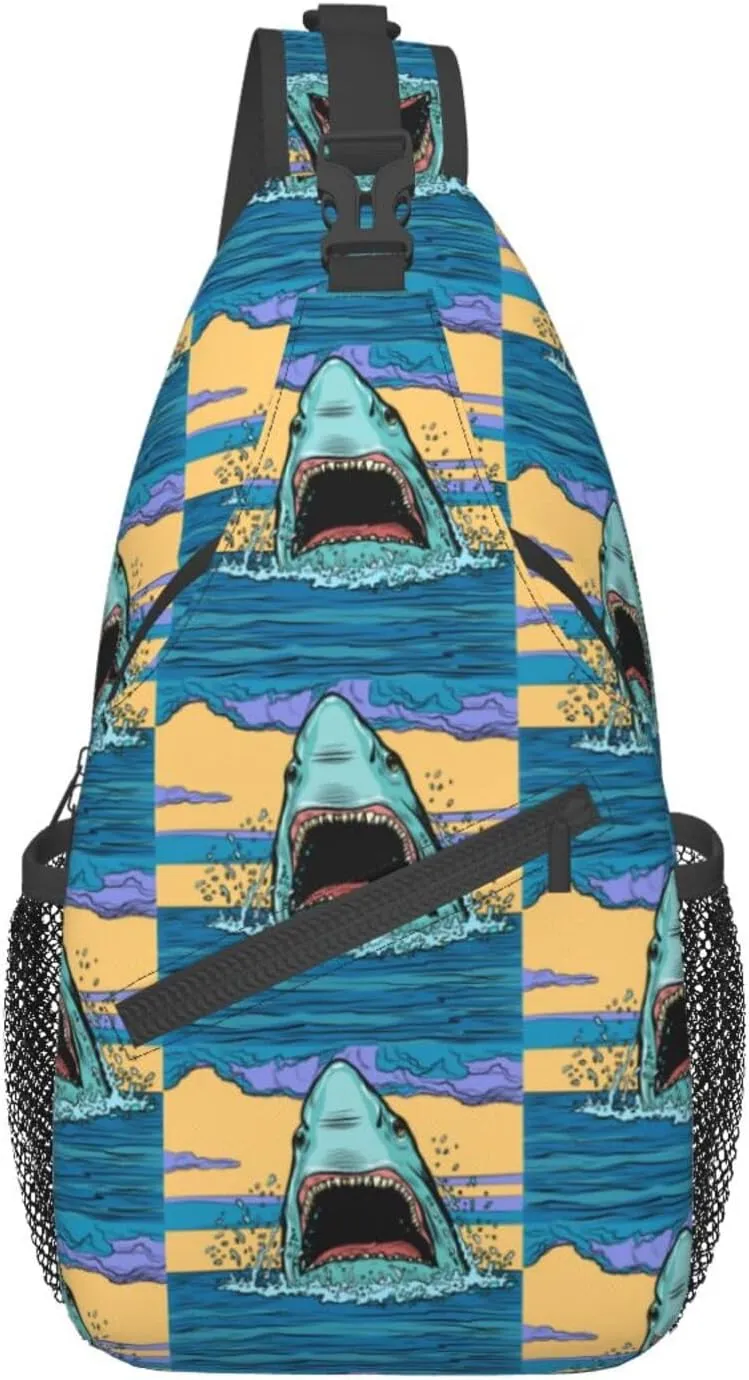 Dangerous Aggressive Shark Chest Sling Bag Crossbody Shoulder Backpack Bag Gym Cycling Travel Hiking Daypack Cross bag
