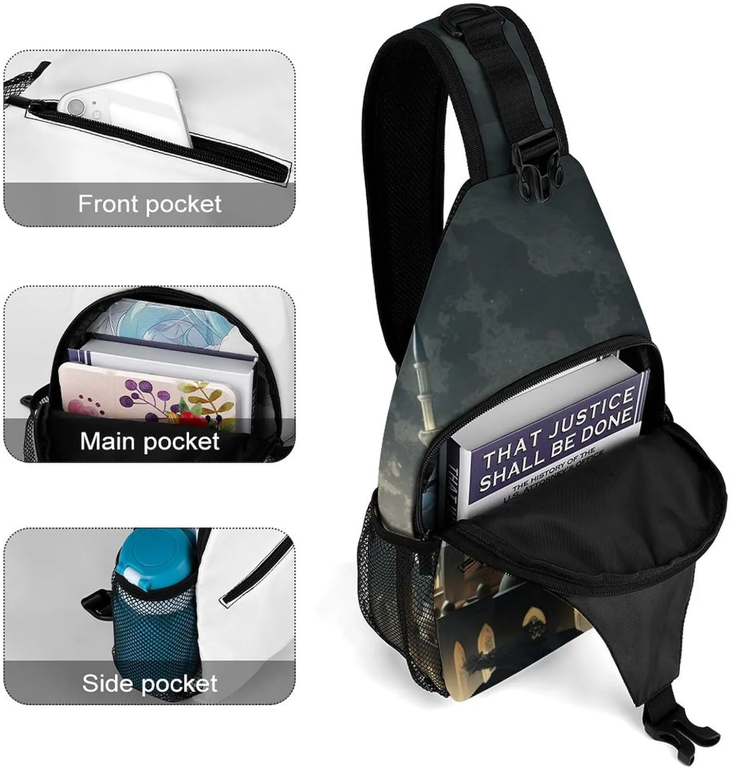 Dark-blue-full-moon Crossbody Sling Backpack, Shoulder Bag Chest Bag for Travel Sport Running, 38x20cm, Style-2