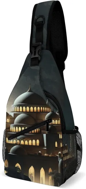 Dark-blue-full-moon Crossbody Sling Backpack, Shoulder Bag Chest Bag for Travel Sport Running, 38x20cm, Style-2
