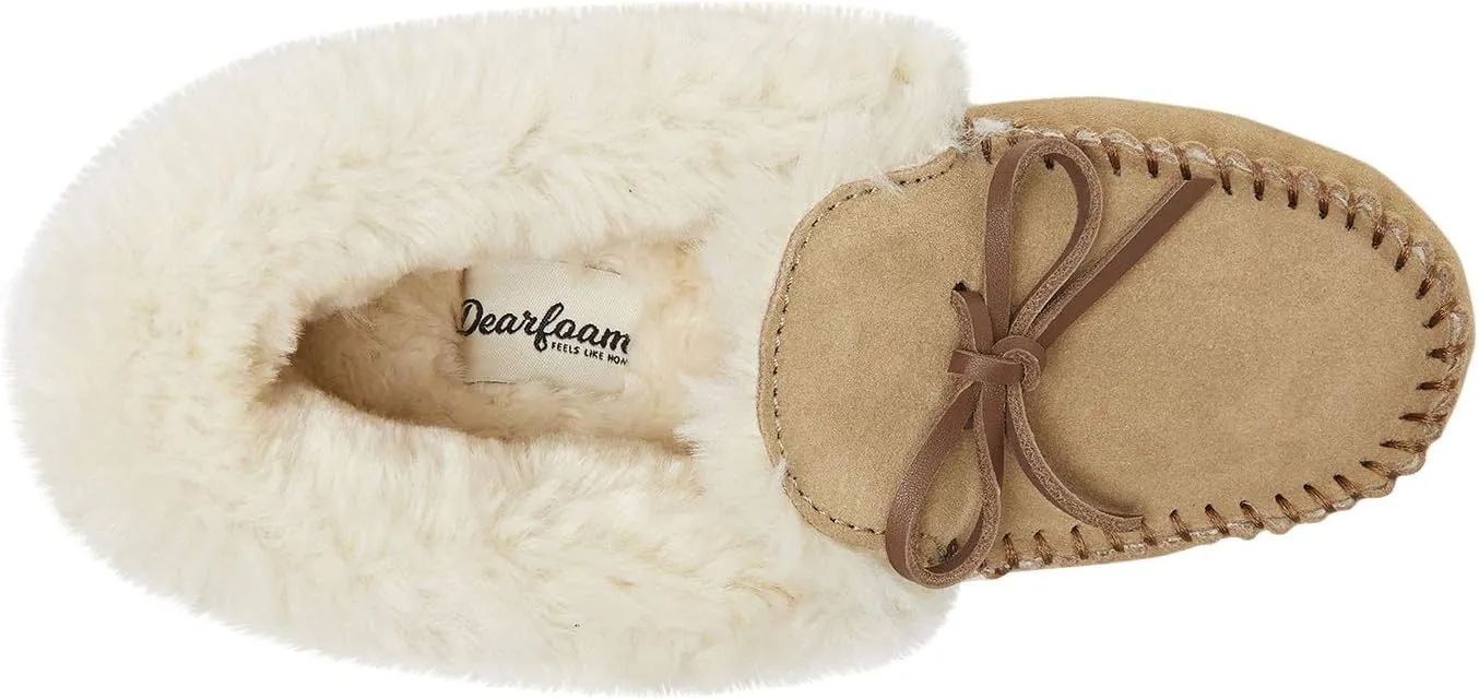 Dearfoams Women's Genuine Suede Foldover Bootie Slipper with Tie