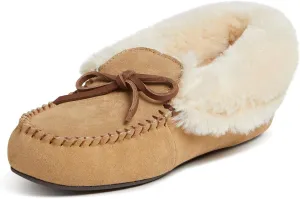 Dearfoams Women's Genuine Suede Foldover Bootie Slipper with Tie