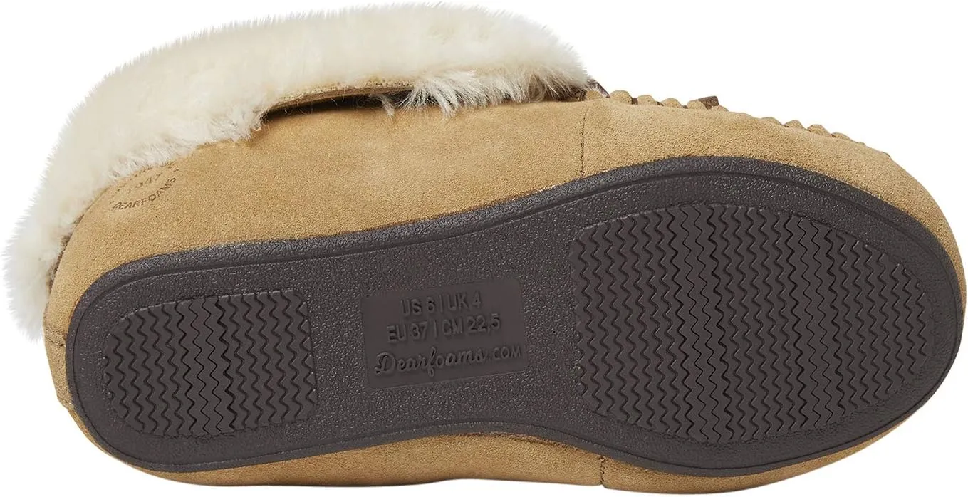 Dearfoams Women's Genuine Suede Foldover Bootie Slipper with Tie