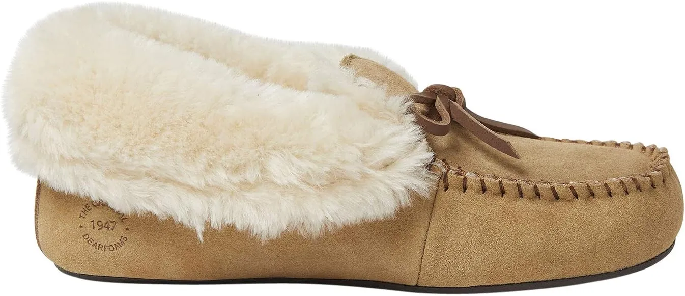 Dearfoams Women's Genuine Suede Foldover Bootie Slipper with Tie