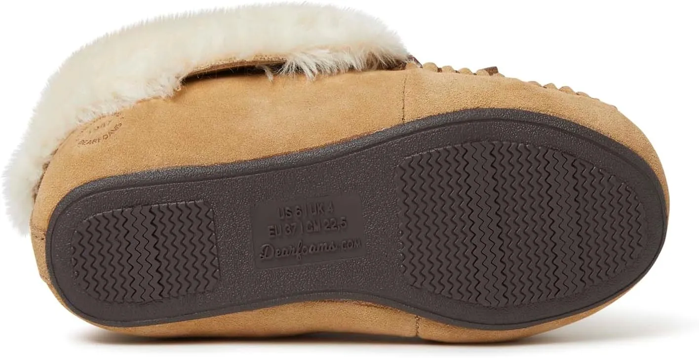 Dearfoams Women's Genuine Suede Foldover Bootie Slipper with Tie