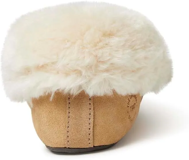 Dearfoams Women's Genuine Suede Foldover Bootie Slipper with Tie