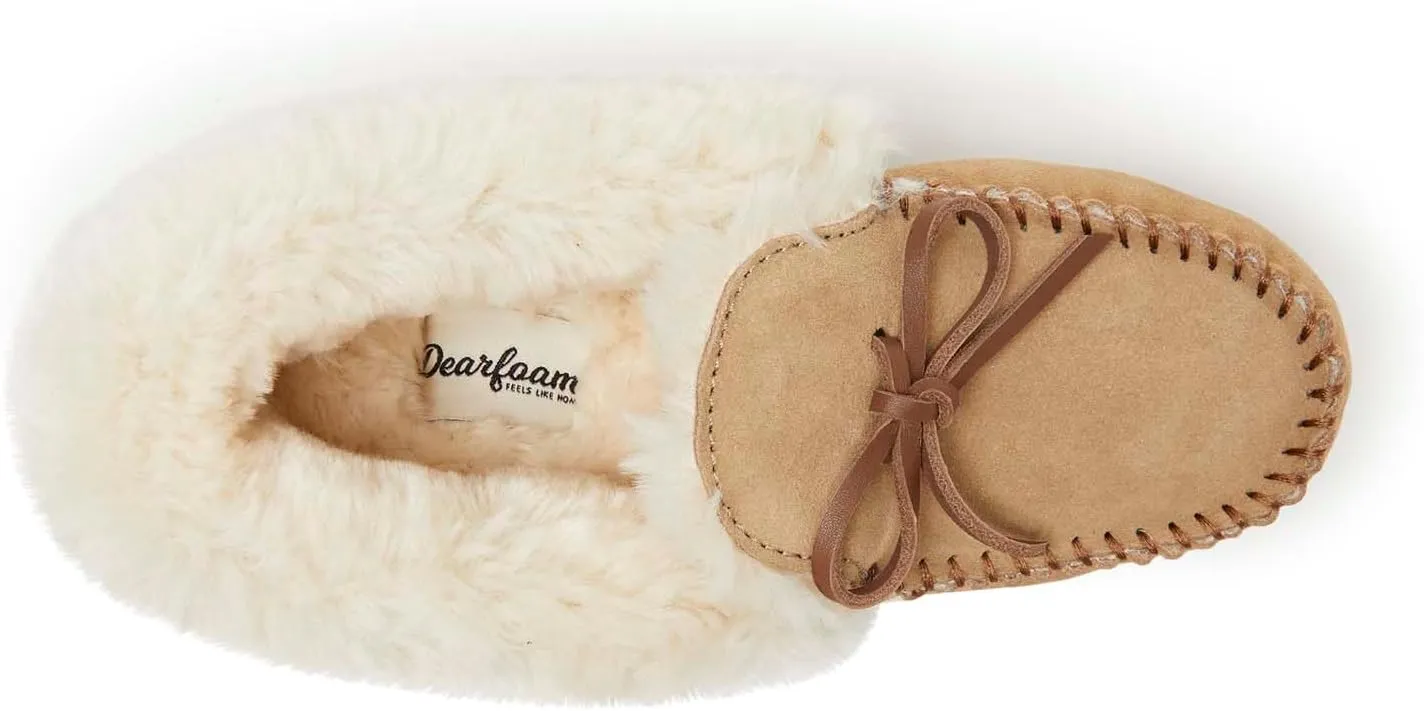 Dearfoams Women's Genuine Suede Foldover Bootie Slipper with Tie
