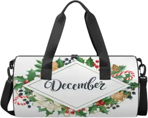 December Sports Gym Bag Flowers Leaves Shoulder Travel Bag for Men Women Swim Sports Camping Weekend Overnight Tote Bag Lightweight Easy