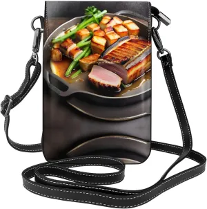 Delicious grilled meat Leather crossbody flip phone bag, microfiber PU leather, suitable for daily use
