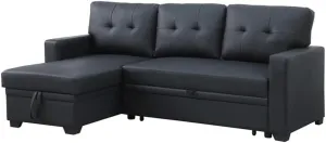 Devion Furniture L-Shaped Polyester Fabric Reversible, Easy Convertible Pull-Out Sleeper Sectional Sofa/Storage Chaise with Tufted Back Cushions and Track Arms in Black