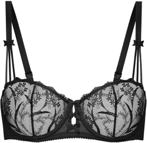 Deyllo Women’s Balconette Lace Bra Underwire Unlined Sheer Lace See Through Non Padded