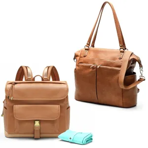 Diaper Bag Tote Mominside Leather Diaper Bag Backpack for Mom Dad Large Travel Diaper Tote Baby Bag for Boys Girls with 4 Insulated Pockets, Changing Station, Shoulder Straps(Brown)