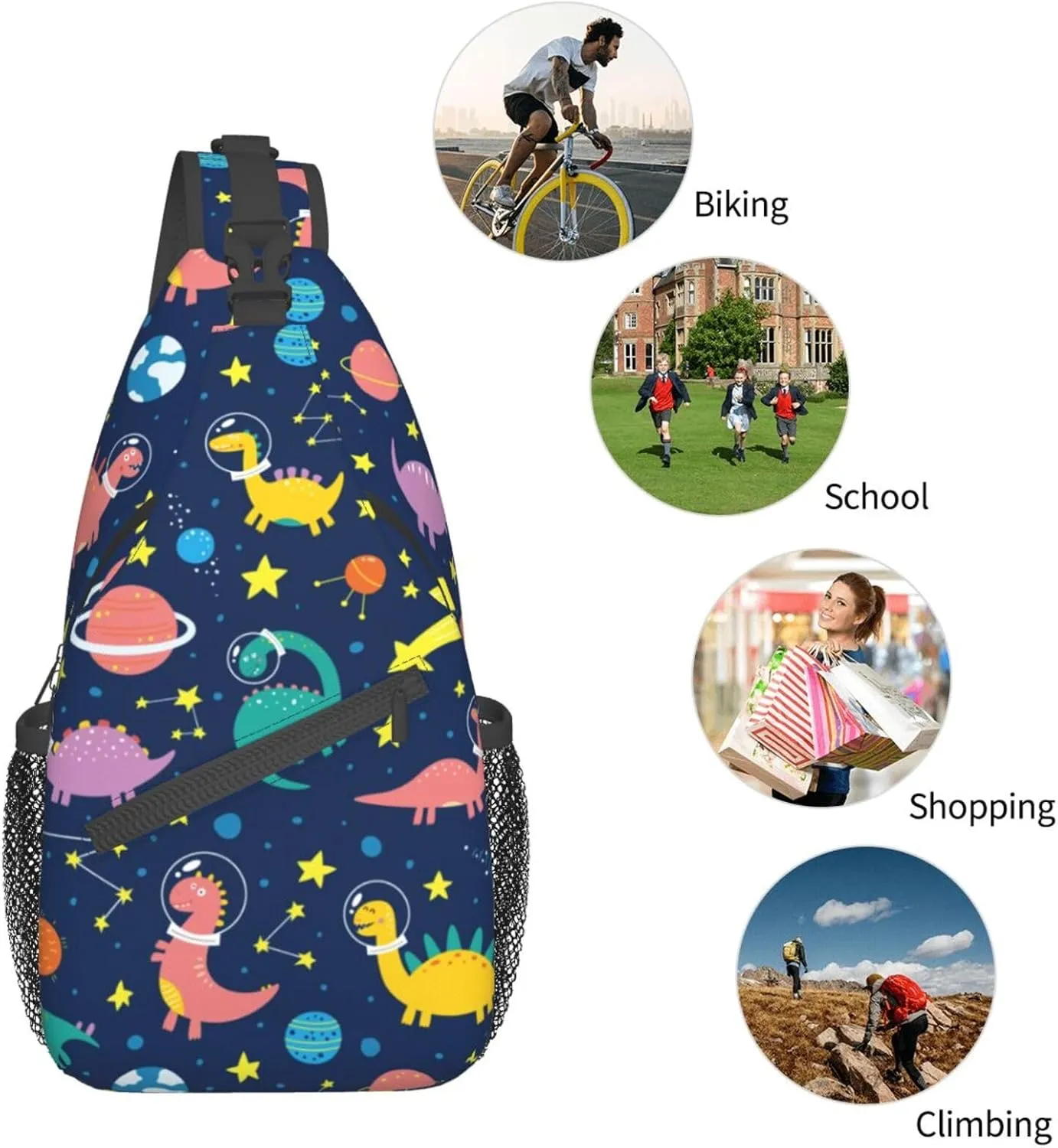 Dinosaur Sling Bag Dino Crossbody Backpack for Women Men Hiking Travel Shoulder Bag Pouch Small Daypack Casual One Strap Pack Chest Bag Purse Outdoor Cycling