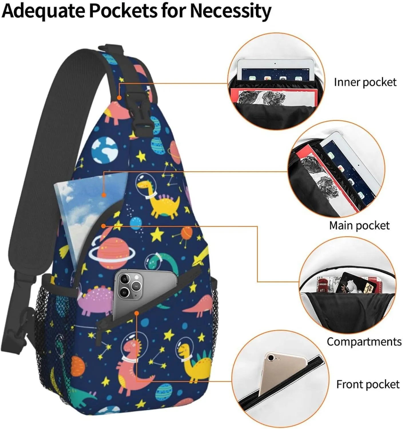 Dinosaur Sling Bag Dino Crossbody Backpack for Women Men Hiking Travel Shoulder Bag Pouch Small Daypack Casual One Strap Pack Chest Bag Purse Outdoor Cycling