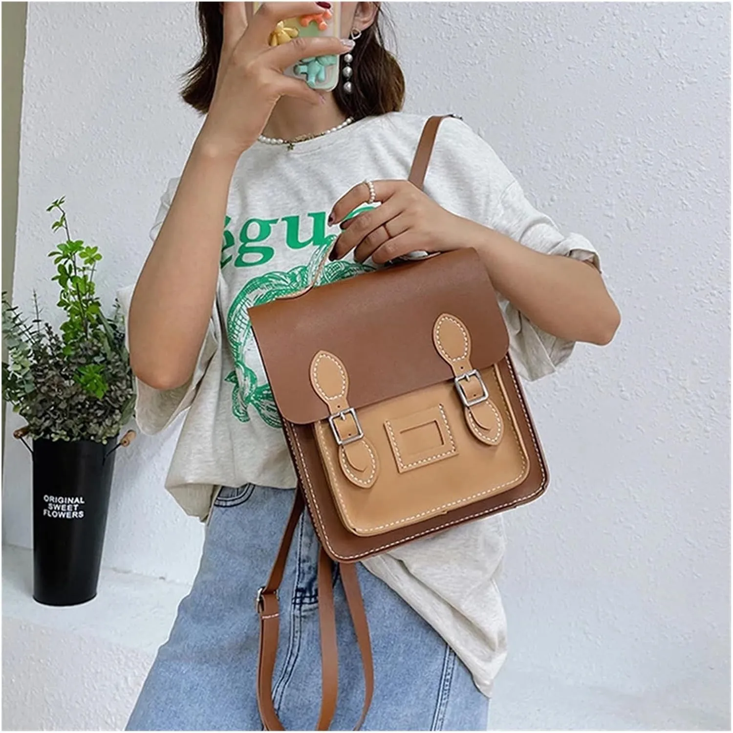 DIY Bag Making Kit Vintage Handmade Bag Set Backpack Hand Stitching Sew DIY Material Woven Bag Large Pu Leather Capacity Bagv(Blue)