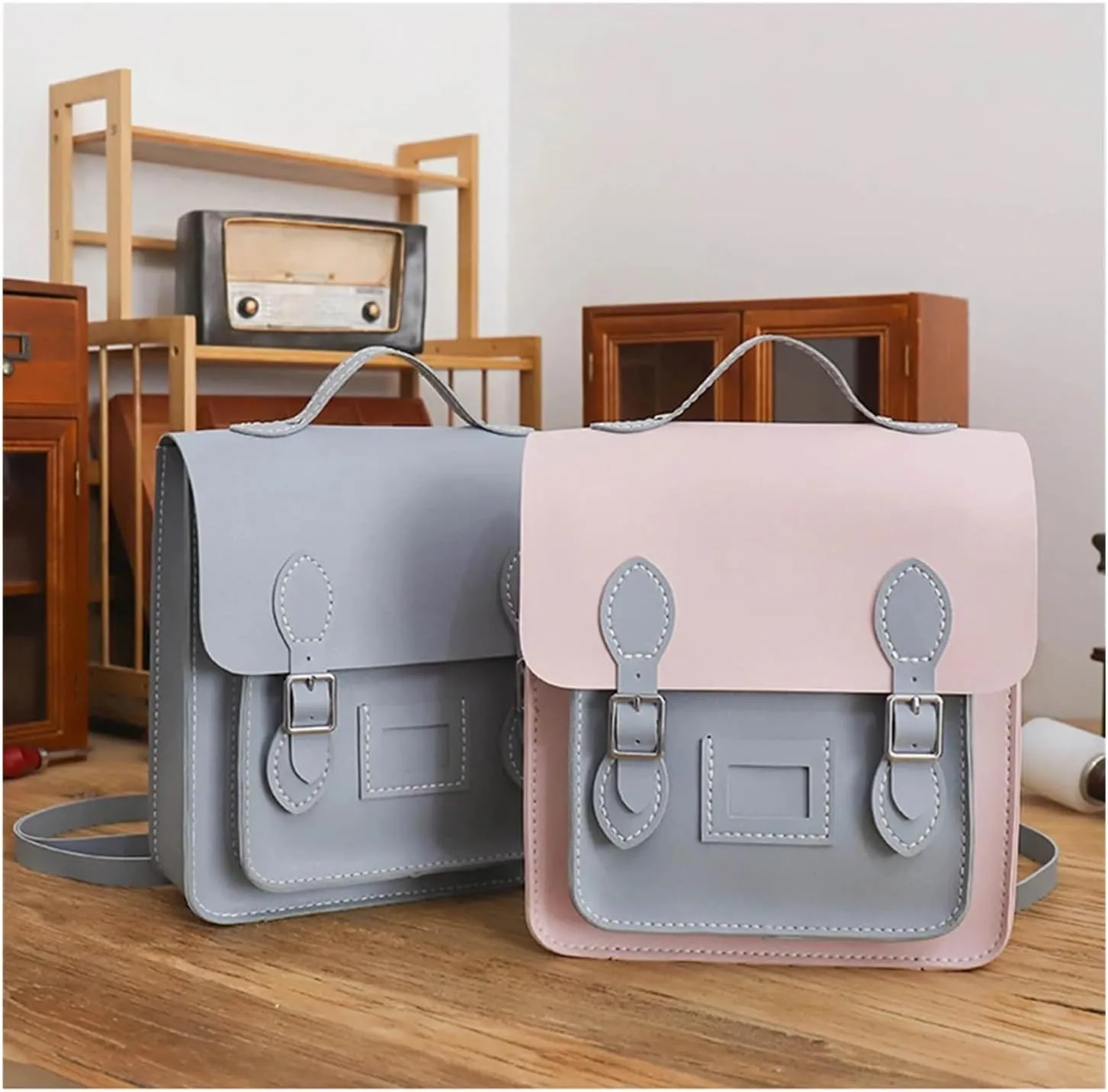 DIY Bag Making Kit Vintage Handmade Bag Set Backpack Hand Stitching Sew DIY Material Woven Bag Large Pu Leather Capacity Bagv(Blue)