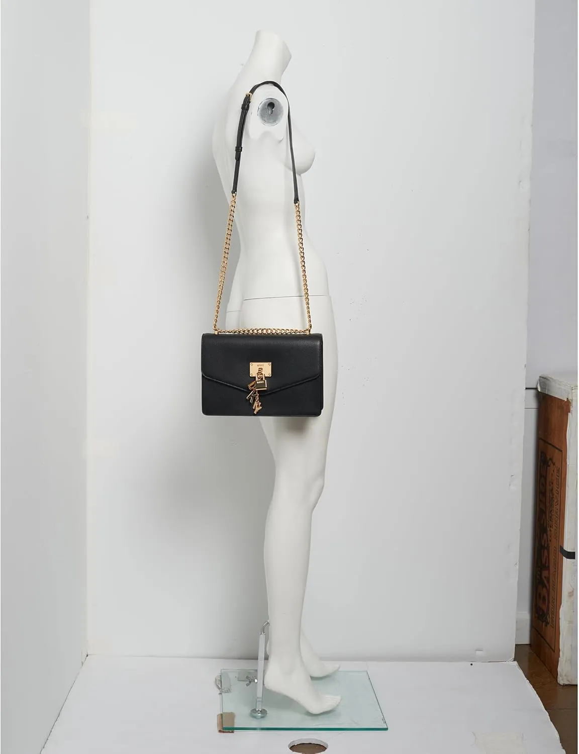 DKNY womens Elissa Leather Shoulder Bag with Logo Charm