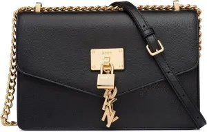 DKNY womens Elissa Leather Shoulder Bag with Logo Charm