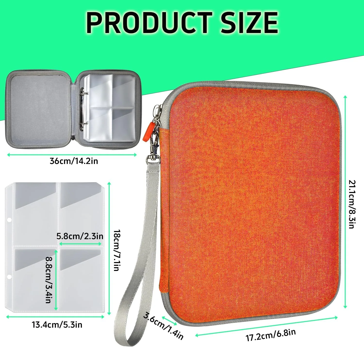 Dmoicols Portable Yoto Card Holder - 80 Pockets Zippered card binder Storage Case with Carry Strap, Organizer for Yoto Player/Audiobook/Story Cards, Travel-Friendly Kids' Card Album (Orange)