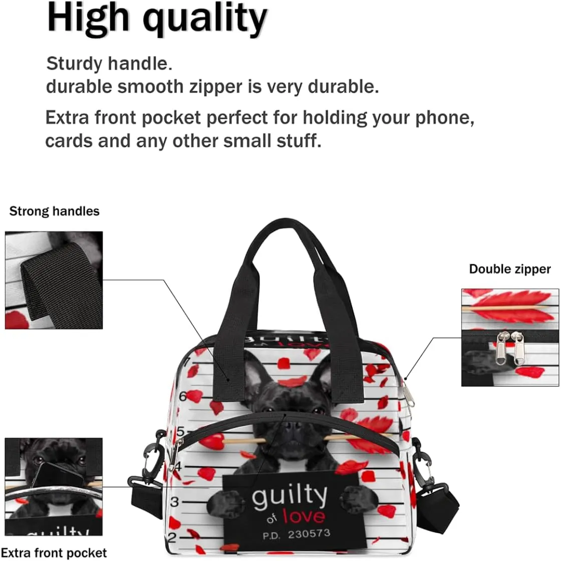 Dog Flower Petal Lunch Bag for Women Men Adult Portable Insulated Reusable Lunch Box Tote Bags with Adjustable Shoulder Strap for Office Work Picnic Beach