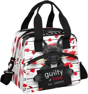Dog Flower Petal Lunch Bag for Women Men Adult Portable Insulated Reusable Lunch Box Tote Bags with Adjustable Shoulder Strap for Office Work Picnic Beach
