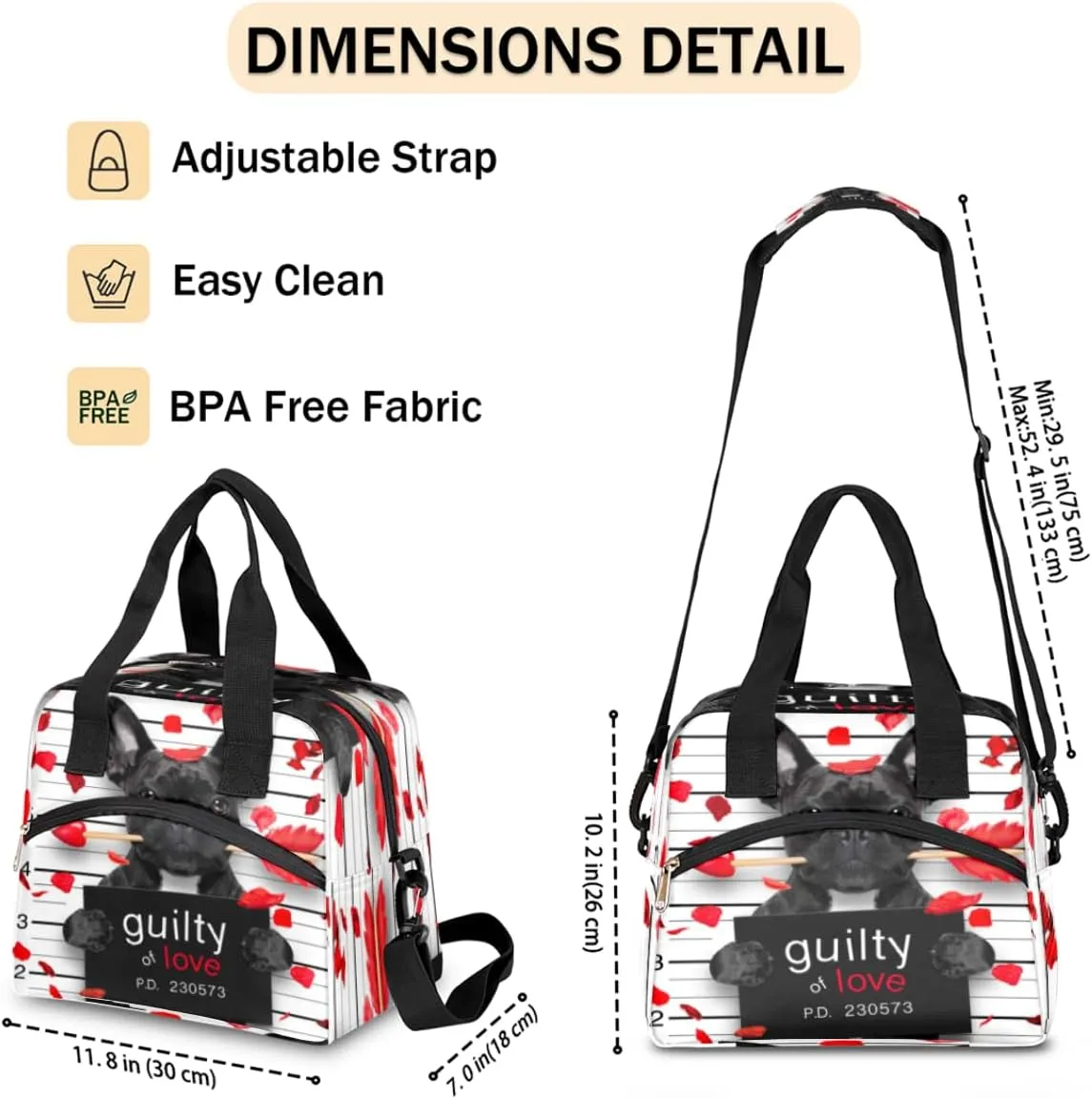 Dog Flower Petal Lunch Bag for Women Men Adult Portable Insulated Reusable Lunch Box Tote Bags with Adjustable Shoulder Strap for Office Work Picnic Beach