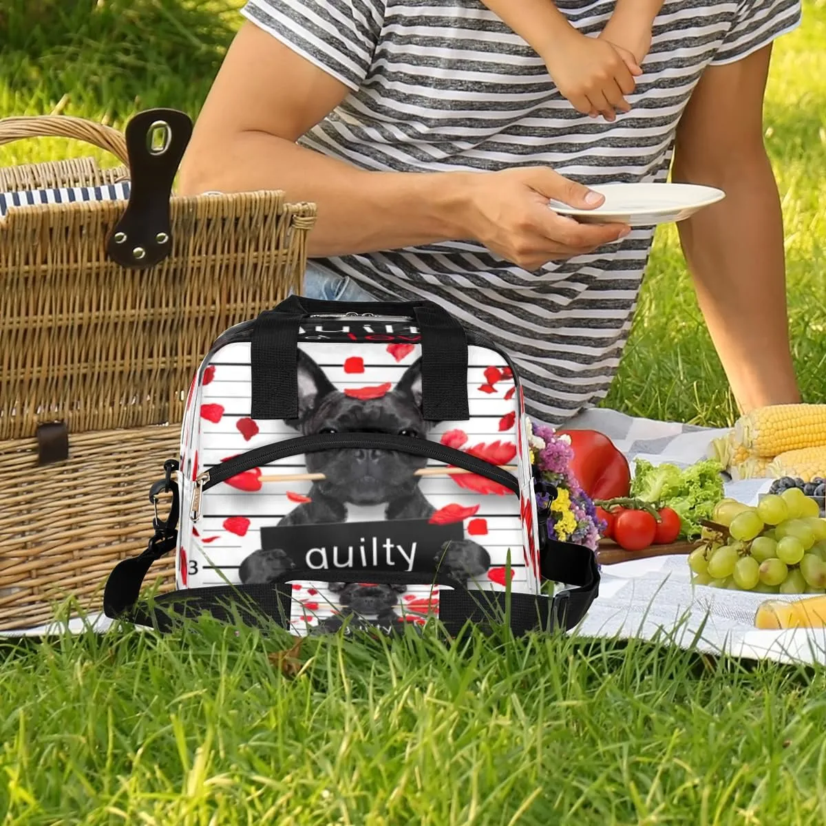 Dog Flower Petal Lunch Bag for Women Men Adult Portable Insulated Reusable Lunch Box Tote Bags with Adjustable Shoulder Strap for Office Work Picnic Beach