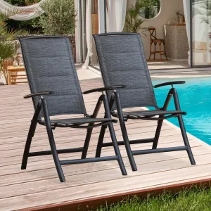 Domi Folding Patio Chairs Set of 2, Aluminium Frame Reclining Sling Lawn Chairs with Adjustable High Backrest, Patio Dining Chairs for Outdoor,Porch,Balcony (Double-Layered Textilene Fabric)