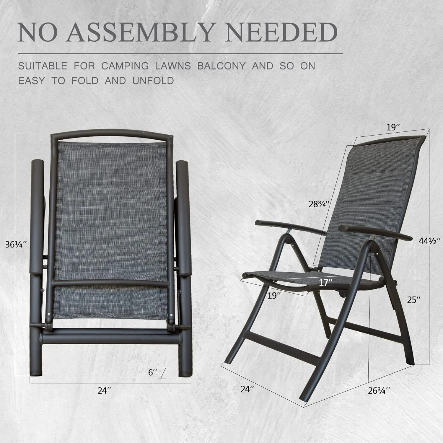 Domi Folding Patio Chairs Set of 2, Aluminium Frame Reclining Sling Lawn Chairs with Adjustable High Backrest, Patio Dining Chairs for Outdoor,Porch,Balcony (Double-Layered Textilene Fabric)