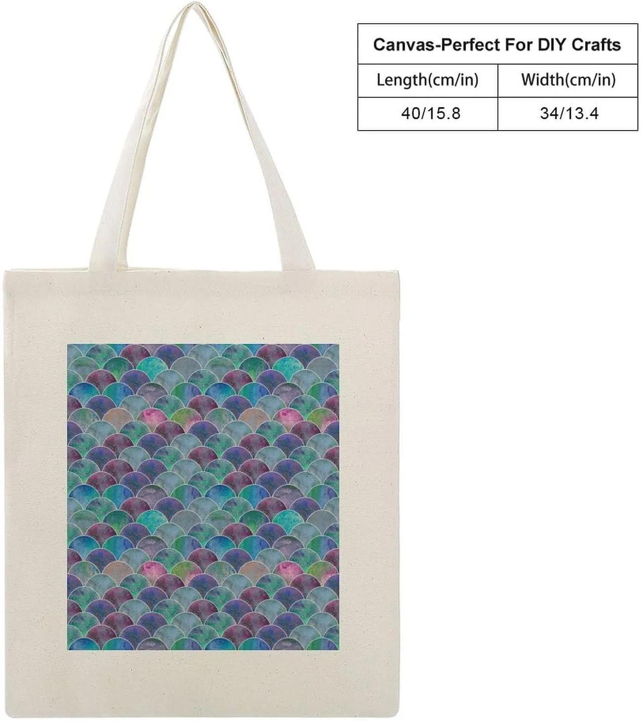 Donnapink Shopping Tote Bag, Insulated Cooler Reusable Bag USA Made Lunch Box Thermal Portable Handbag Print Colorful Mermaid Tail Scales Ocean Wave Blue Green Teal Purple