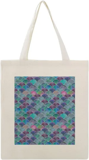 Donnapink Shopping Tote Bag, Insulated Cooler Reusable Bag USA Made Lunch Box Thermal Portable Handbag Print Colorful Mermaid Tail Scales Ocean Wave Blue Green Teal Purple