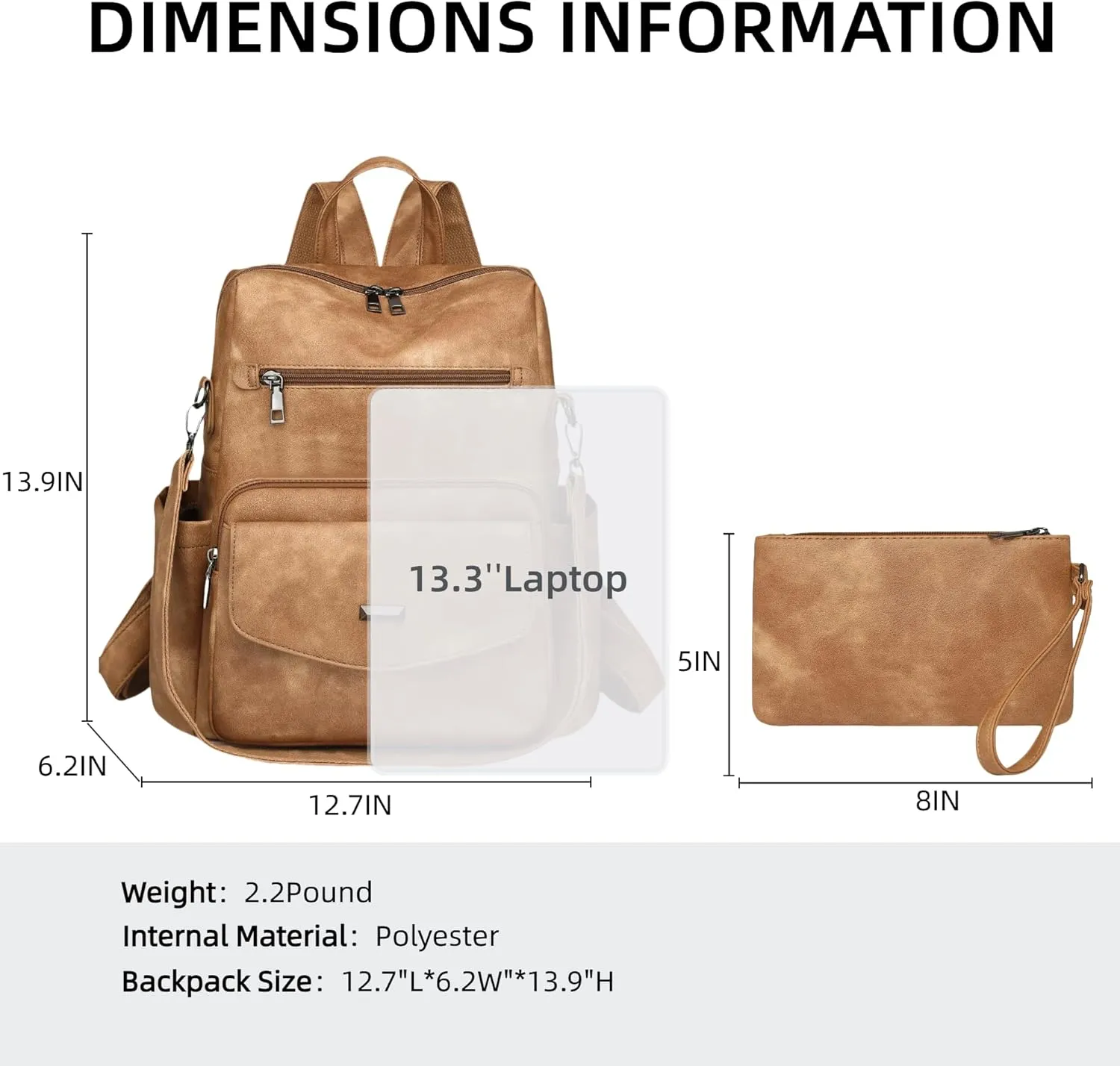 Dora & Liz Women's Leather Backpack Purse Fashion Travel Backpack Designer Convertible Shoulder Bag Work Handbag with Wristlet (Apricot)