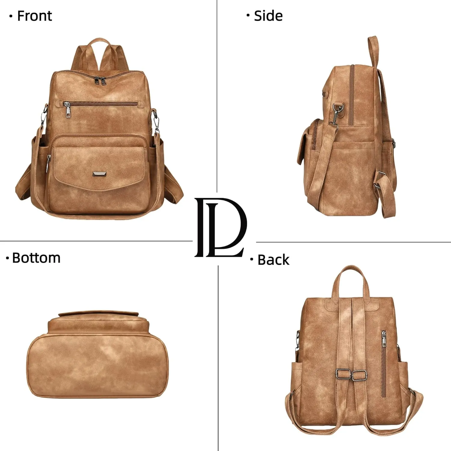 Dora & Liz Women's Leather Backpack Purse Fashion Travel Backpack Designer Convertible Shoulder Bag Work Handbag with Wristlet (Apricot)