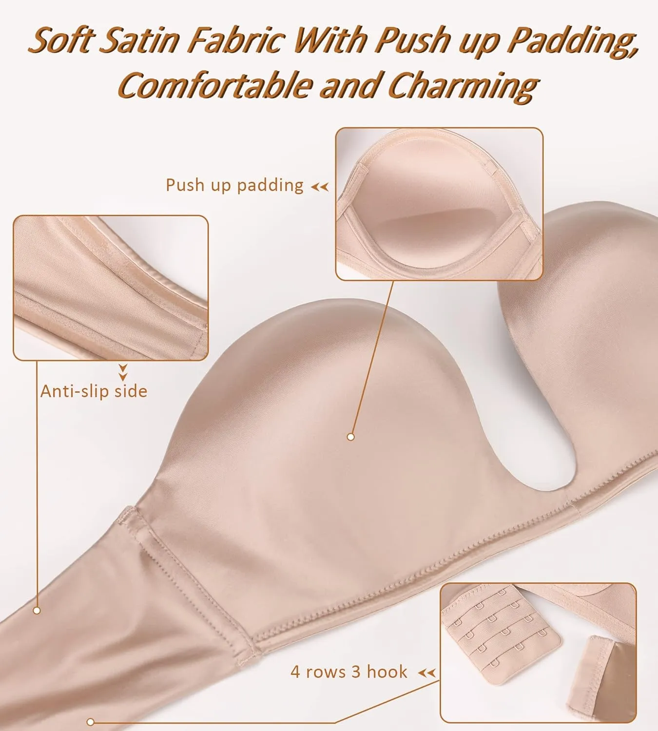 DotVol Women's Multiway Deep U Plunge Padded Push Up Convertible Bra