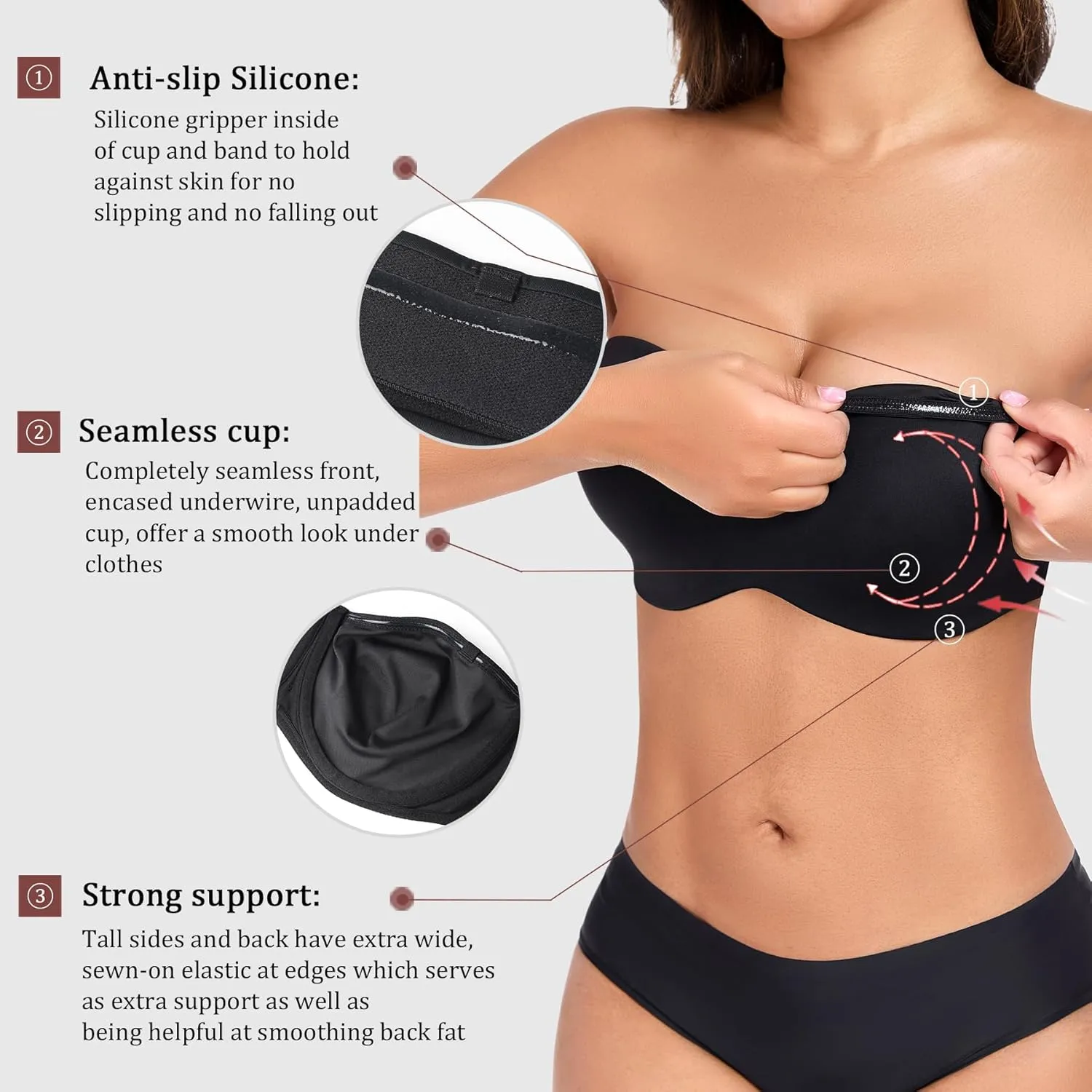 DotVol Women's Seamless Bandeau Unlined Underwire Minimizer Strapless Bra for Large Bust