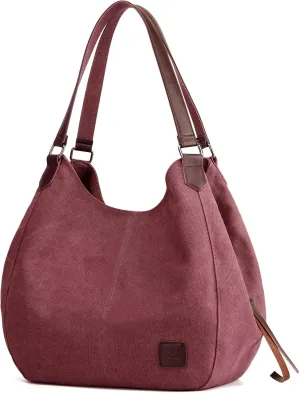 DOURR Women's Multi-pocket Shoulder Bag Fashion Cotton Canvas Handbag Tote Purse