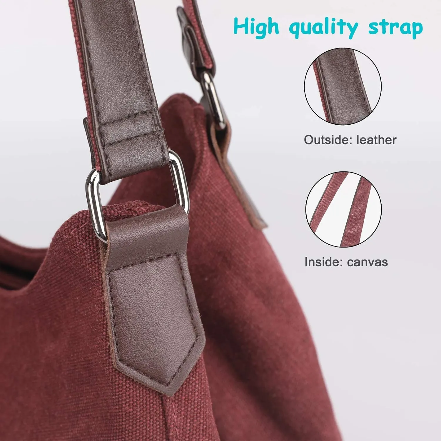 DOURR Women's Multi-pocket Shoulder Bag Fashion Cotton Canvas Handbag Tote Purse