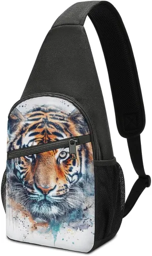 Draw A Tiger Face Sling Bag Casual Chest Bag Crossbody Shoulder Backpack Sport Travel Hiking Daypack for Women Men