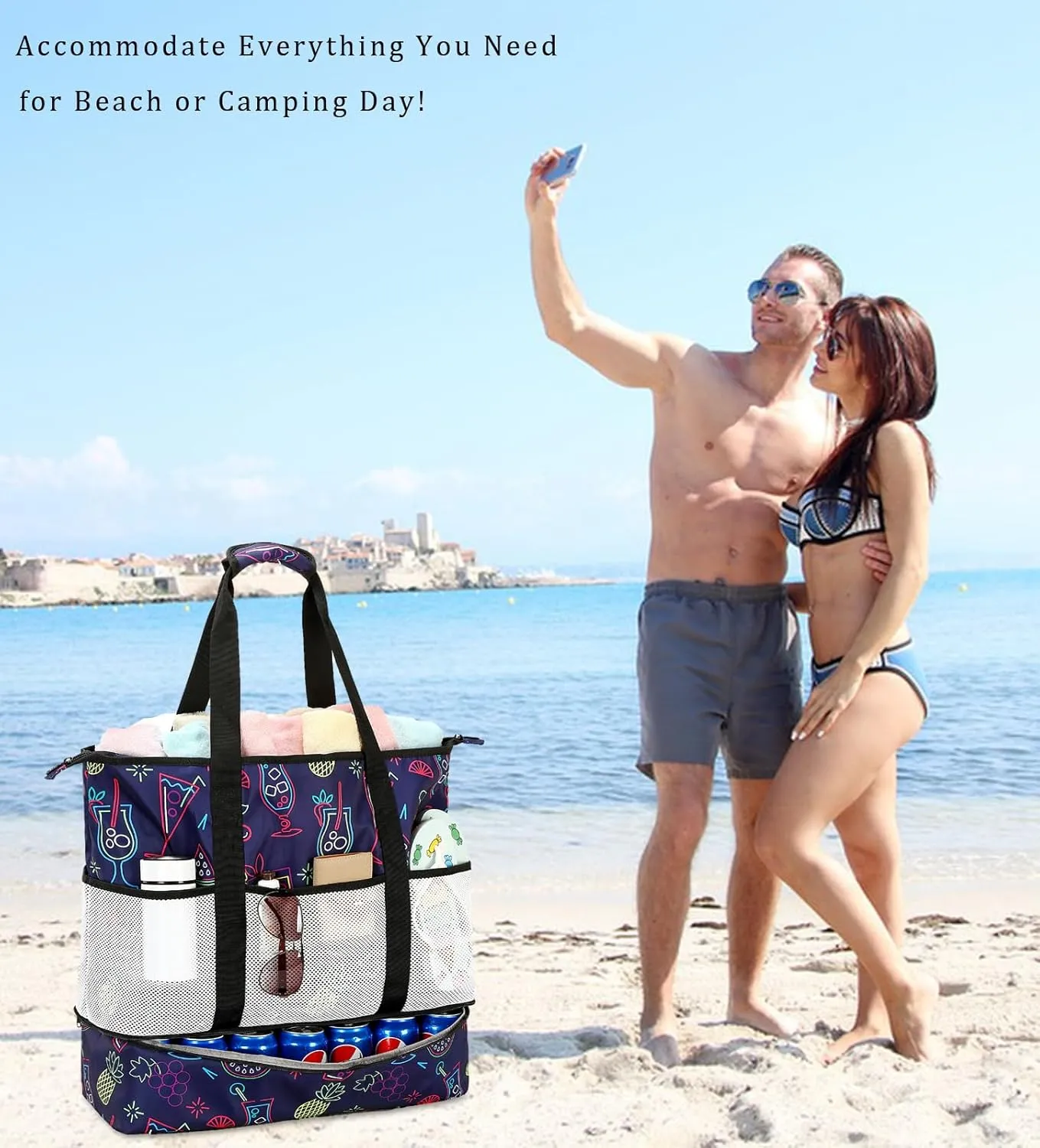 DSIUE Beach Bag with Cooler, Waterproof Sandproof Beach Tote Pool Bags for Women for Beach Vacation Essentials