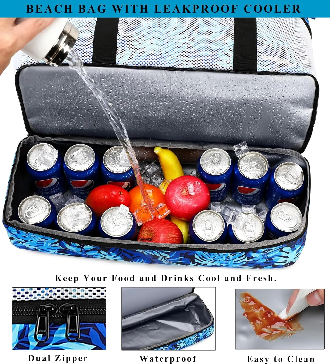 DSIUE Beach Bag with Cooler, Waterproof Sandproof Beach Tote Pool Bags for Women for Beach Vacation Essentials