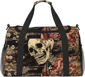 Duffle Bag for Travel, Gothic Eastern Floral Skull Weekender Overnight Duffel Bag, Carry On Bag Gym Bag for Women Men, Personal Item Travel Bag