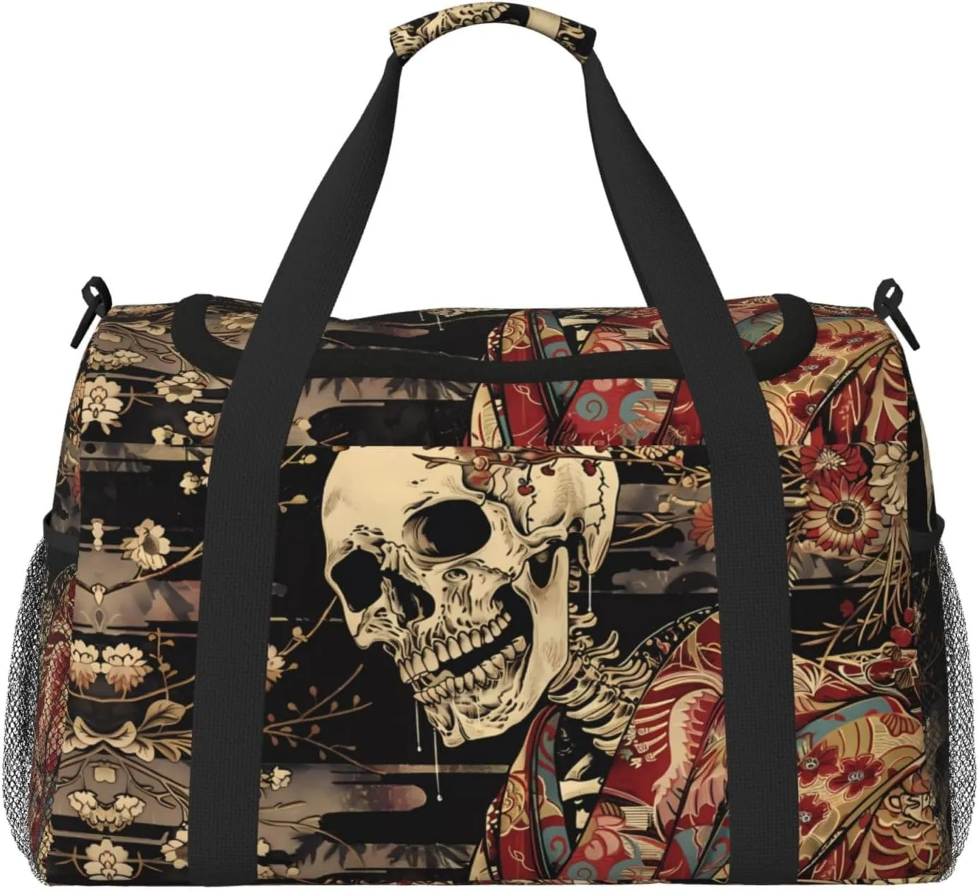Duffle Bag for Travel, Gothic Eastern Floral Skull Weekender Overnight Duffel Bag, Carry On Bag Gym Bag for Women Men, Personal Item Travel Bag