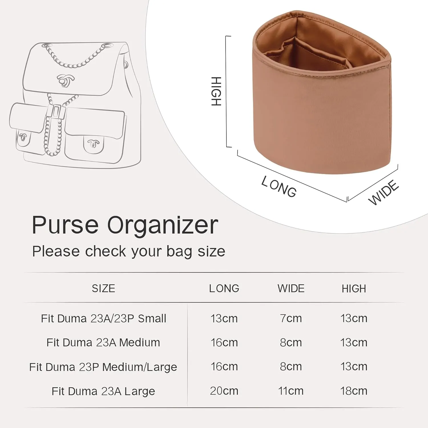 Duma Bag Insert, Organizer Insert Compatible with Chanel Duma Backpacks, Silk Bag Organizer for Duma 23A/23P Medium, Lightweight and Soft Touch (Medium, Gold)