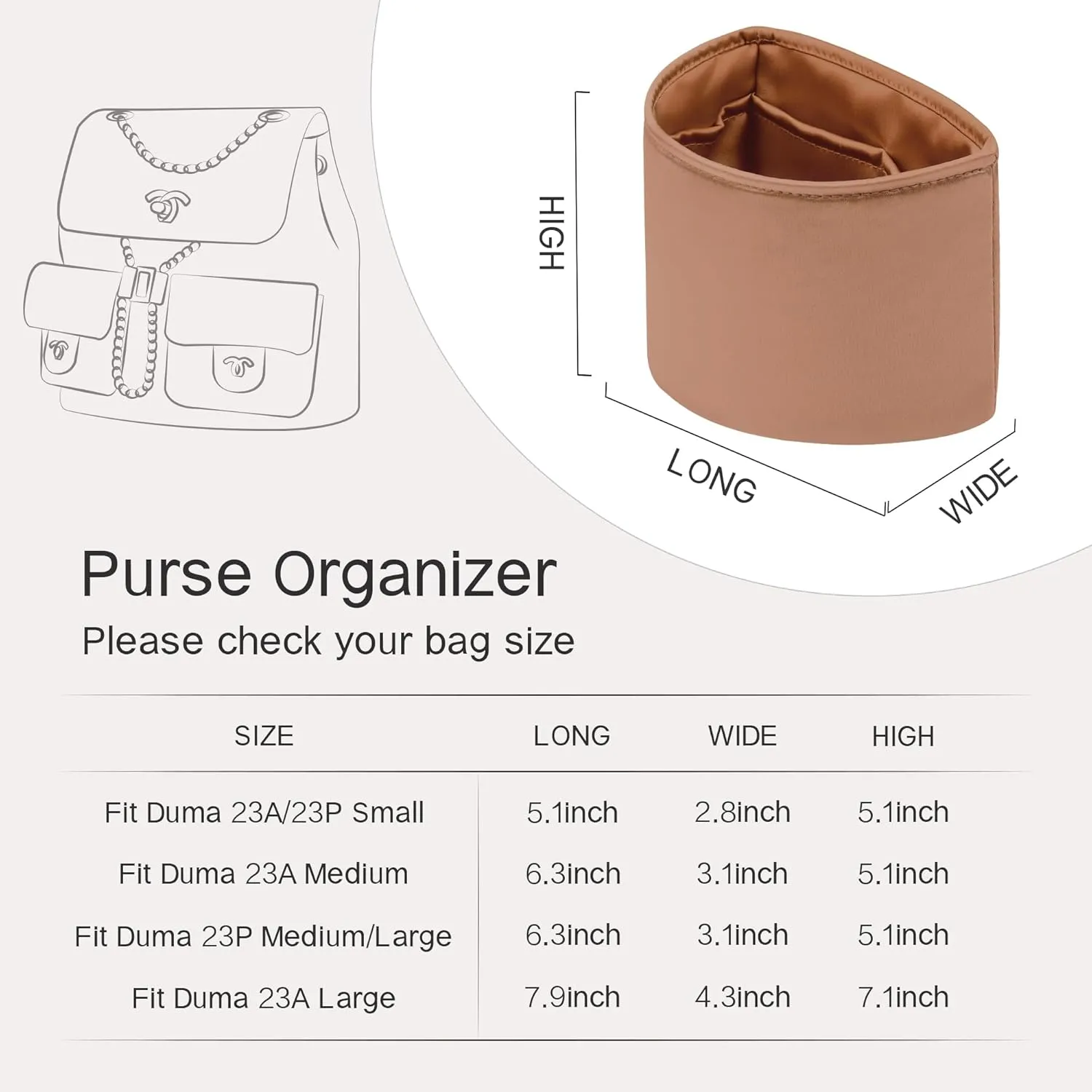 Duma Bag Insert, Organizer Insert Compatible with Chanel Duma Backpacks, Silk Bag Organizer for Duma 23A/23P Medium, Lightweight and Soft Touch (Medium, Gold)