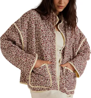 Duyang Women's Cropped Puffer Jacket Lightweight Floral Printed Open Front Quilted Coat Winter Warm Outwear