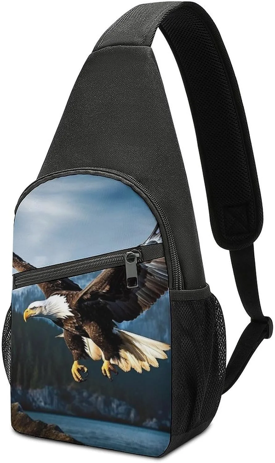 Eagle at Hunting Sling Bag Casual Chest Bag Crossbody Shoulder Backpack Sport Travel Hiking Daypack for Women Men