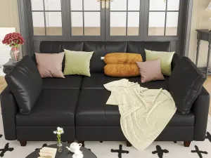 EASE MOOSE Faux Leather Modular Sleeper Couch Sectional Sofa Bed with Storage,Convertible Faux Leather Sectional Sofa,Black